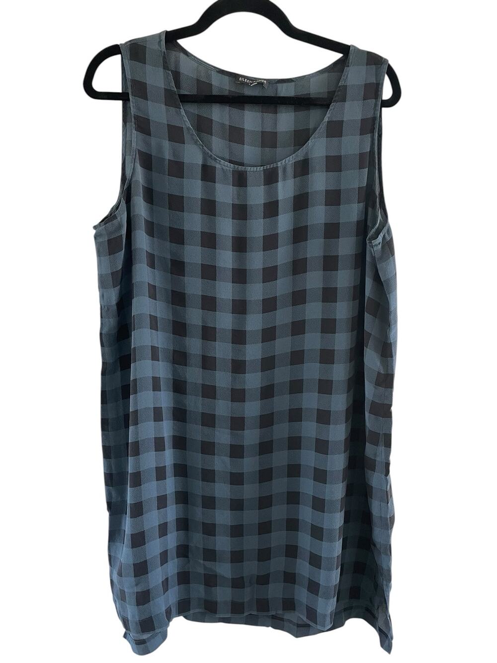 Eileen Fisher Silk Gingham Check Sleeveless Tunic Shell Medium